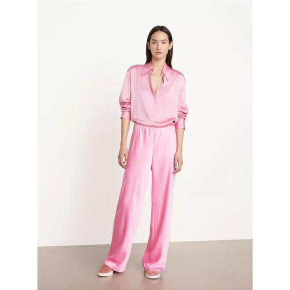 NEW $365 Vince Monogram Bias Cut Satin Wide Leg Pants - Picture 2 of 8